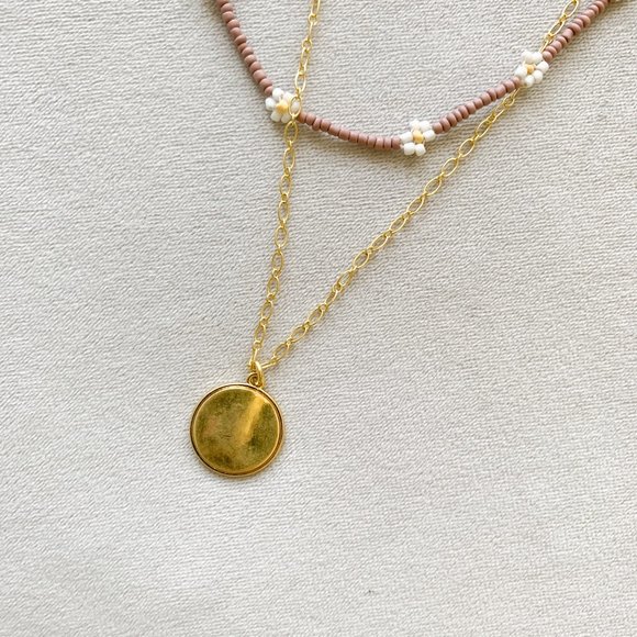 SOLD. Madewell Floral Beaded and Coin Necklace Set - Picture 2 of 5